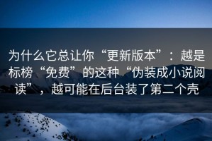 为什么它总让你“更新版本”：越是标榜“免费”的这种“伪装成小说阅读”，越可能在后台装了第二个壳