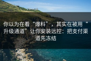 你以为在看“爆料”，其实在被用“升级通道”让你安装远控：把支付渠道先冻结