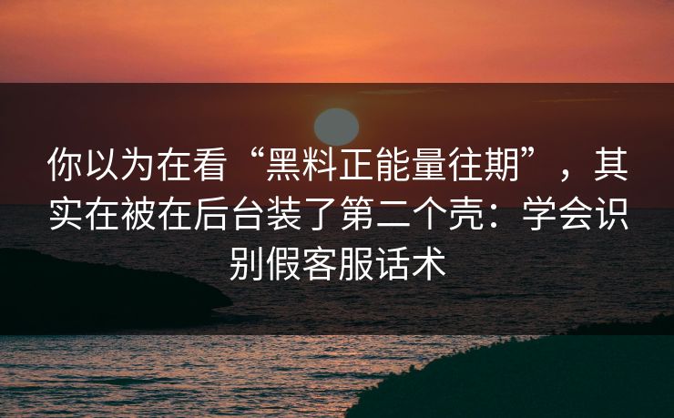 你以为在看“黑料正能量往期”，其实在被在后台装了第二个壳：学会识别假客服话术
