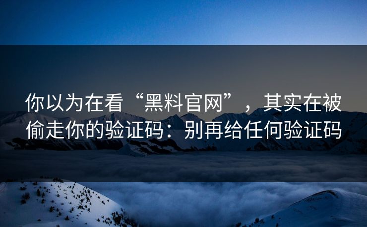 你以为在看“黑料官网”，其实在被偷走你的验证码：别再给任何验证码