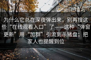 为什么它总在深夜弹出来，别再搜这些“在线观看入口”了——这种“弹窗更新”用“加群”引流到杀猪盘；把家人也提醒到位