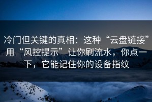 冷门但关键的真相：这种“云盘链接”用“风控提示”让你刷流水，你点一下，它能记住你的设备指纹