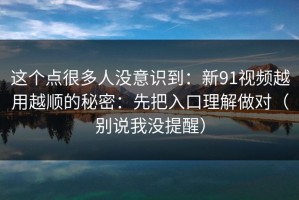 这个点很多人没意识到：新91视频越用越顺的秘密：先把入口理解做对（别说我没提醒）