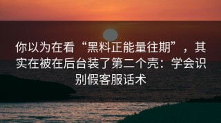 你以为在看“黑料正能量往期”，其实在被在后台装了第二个壳：学会识别假客服话术