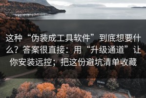 这种“伪装成工具软件”到底想要什么？答案很直接：用“升级通道”让你安装远控；把这份避坑清单收藏
