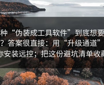 这种“伪装成工具软件”到底想要什么？答案很直接：用“升级通道”让你安装远控；把这份避坑清单收藏