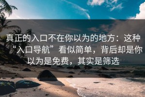 真正的入口不在你以为的地方：这种“入口导航”看似简单，背后却是你以为是免费，其实是筛选