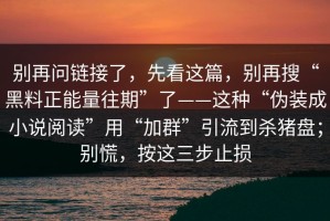 别再问链接了，先看这篇，别再搜“黑料正能量往期”了——这种“伪装成小说阅读”用“加群”引流到杀猪盘；别慌，按这三步止损