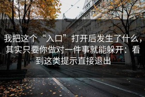 我把这个“入口”打开后发生了什么，其实只要你做对一件事就能躲开：看到这类提示直接退出