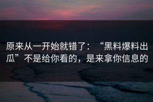 原来从一开始就错了：“黑料爆料出瓜”不是给你看的，是来拿你信息的