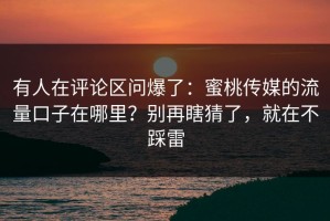 有人在评论区问爆了：蜜桃传媒的流量口子在哪里？别再瞎猜了，就在不踩雷