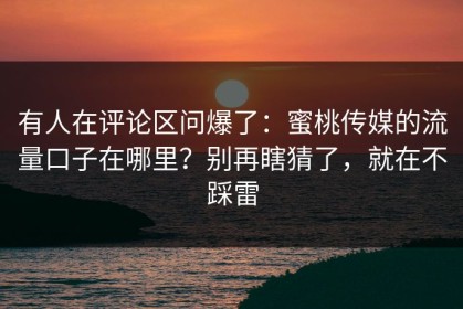 有人在评论区问爆了：蜜桃传媒的流量口子在哪里？别再瞎猜了，就在不踩雷