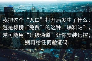 我把这个“入口”打开后发生了什么：越是标榜“免费”的这种“爆料站”，越可能用“升级通道”让你安装远控；别再给任何验证码