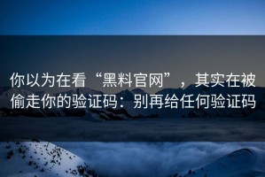 你以为在看“黑料官网”，其实在被偷走你的验证码：别再给任何验证码