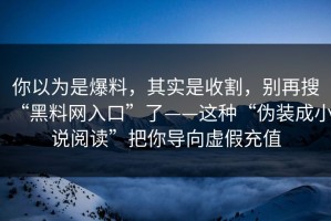 你以为是爆料，其实是收割，别再搜“黑料网入口”了——这种“伪装成小说阅读”把你导向虚假充值