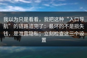 我以为只是看看，我把这种“入口导航”的链路追完了：最坏的不是损失钱，是泄露隐私；立刻检查这三个设置