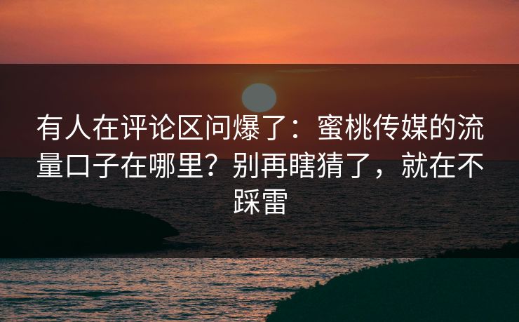 有人在评论区问爆了:蜜桃传媒的流量口子在哪里?别再瞎猜了,就在不踩雷 有人在评论区问爆了:蜜桃传媒的流量口子在哪里?别再瞎猜了,就在不踩雷