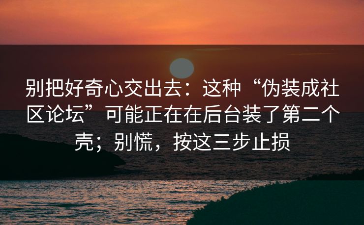 别把好奇心交出去:这种“伪装成社区论坛”可能正在在后台装了第二个壳;别慌,按这三步止损 别把好奇心交出去:这种“伪装成社区论坛”可能正在在后台装了第二个壳;别慌,按这三步止损