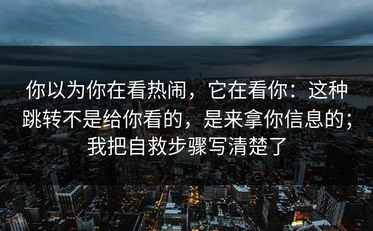 你以为你在看热闹，它在看你：这种跳转不是给你看的，是来拿你信息的；我把自救步骤写清楚了