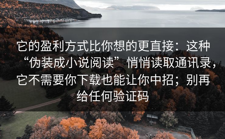 它的盈利方式比你想的更直接：这种“伪装成小说阅读”悄悄读取通讯录，它不需要你下载也能让你中招；别再给任何验证码
